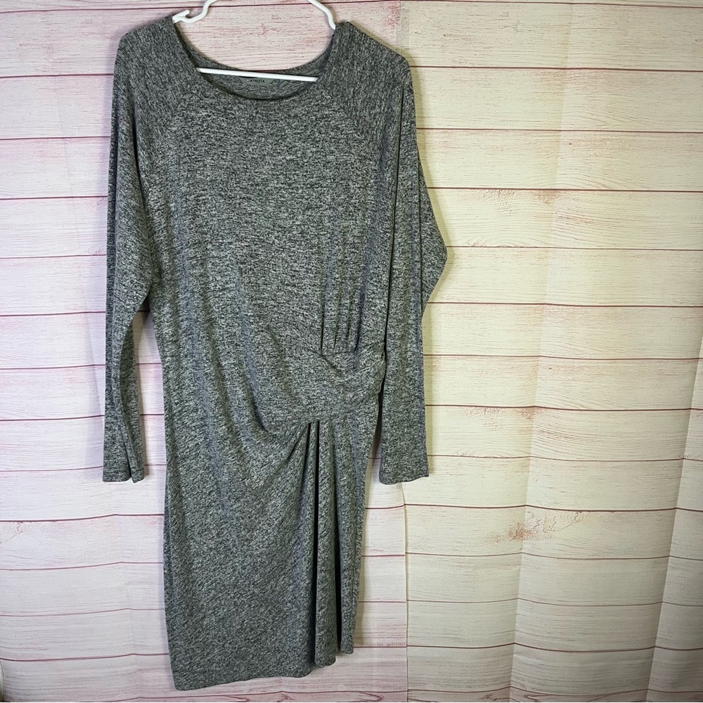 Athleta Malaga Gray Crew Neck Ruched Waist Dress Size Large